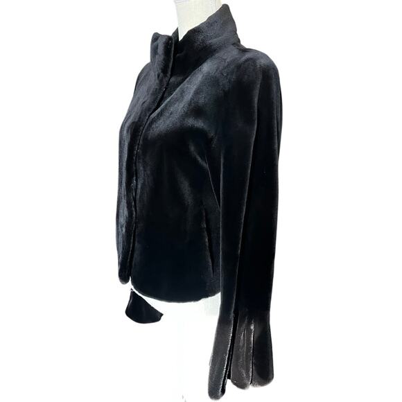 Genuine Black Sheared Mink Real Fur Luxury Coat Jacket Bell Sleeve Authentic 6 - Picture 4 of 16